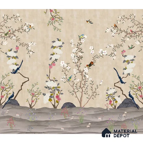Chinoiserie Floral Theme Wallpaper for Walls, Customised Indrani Series Canvas Florals Design (Customised Size Wallpaper )