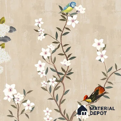 Chinoiserie Floral Theme Wallpaper for Walls, Customised Indrani Series Canvas Florals Design (Customised Size Wallpaper )