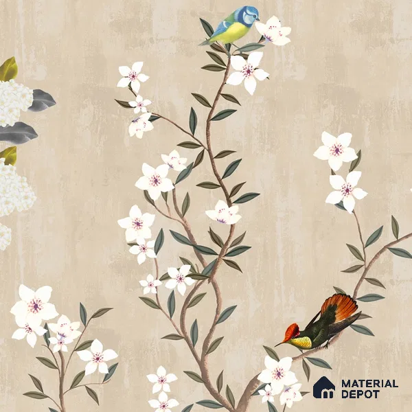 Chinoiserie Floral Theme Wallpaper for Walls, Customised Indrani Series Canvas Florals Design (Customised Size Wallpaper )