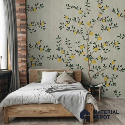 Chinoiserie Lemons, Customised Wallpaper for Walls Indrani Series Canvas Florals Design (Customised Size Wallpaper )