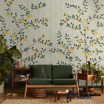 Chinoiserie Lemons, Customised Wallpaper for Walls Indrani Series Canvas Florals Design (Customised Size Wallpaper )