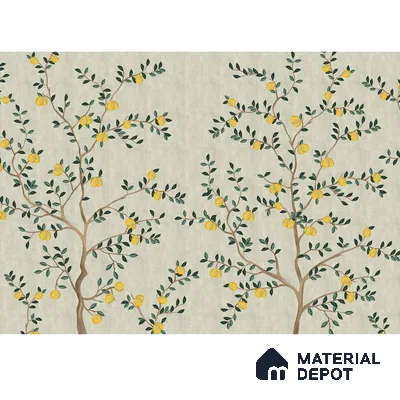Chinoiserie Lemons, Customised Wallpaper for Walls Indrani Series Canvas Florals Design (Customised Size Wallpaper )