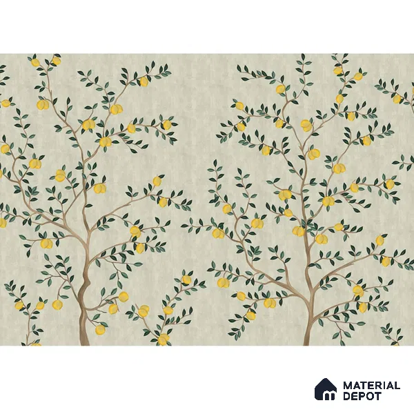 Chinoiserie Lemons, Customised Wallpaper for Walls Indrani Series Canvas Florals Design (Customised Size Wallpaper )