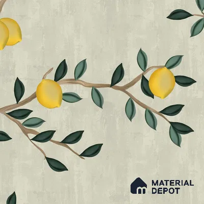 Chinoiserie Lemons, Customised Wallpaper for Walls Indrani Series Canvas Florals Design (Customised Size Wallpaper )