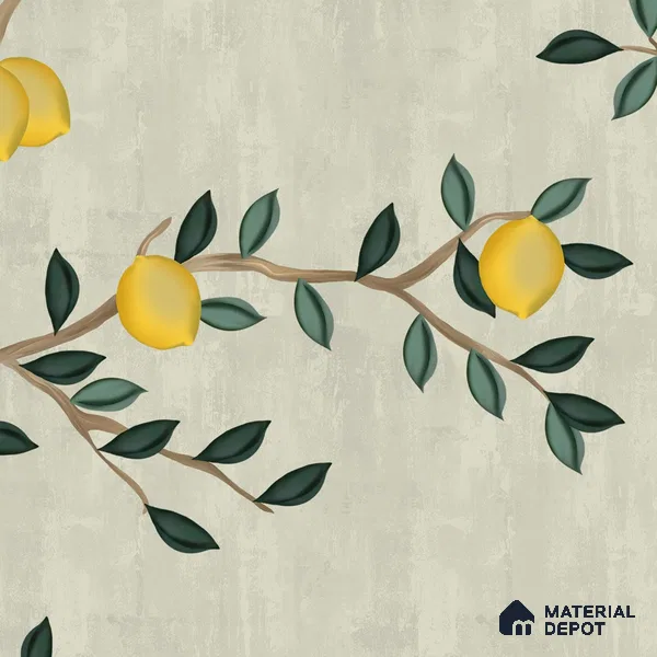 Chinoiserie Lemons, Customised Wallpaper for Walls Indrani Series Canvas Florals Design (Customised Size Wallpaper )