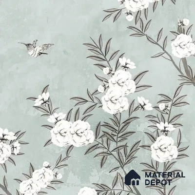 Chinoiserie Pattern for Walls, Light Green Canvas (Customised Wallpaper)