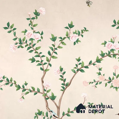 Chinoiserie Pattern Wallpaper, Birds and Branches, Customised Indrani Series Canvas Florals Design (Customised Size Wallpaper )