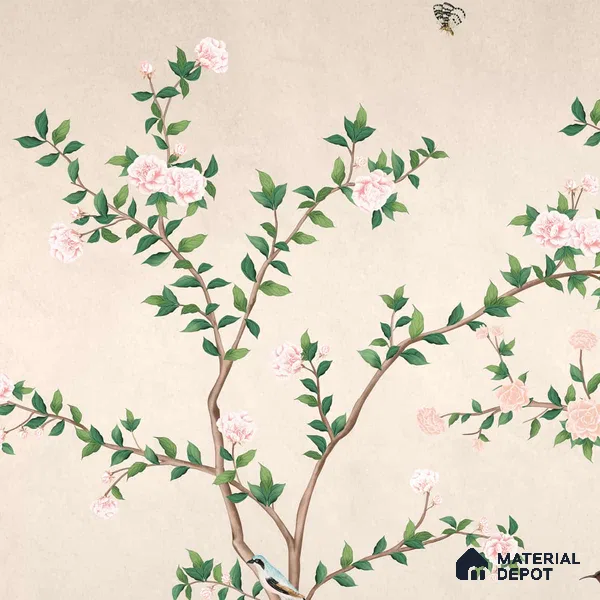 Chinoiserie Pattern Wallpaper, Birds and Branches, Customised Indrani Series Canvas Florals Design (Customised Size Wallpaper )