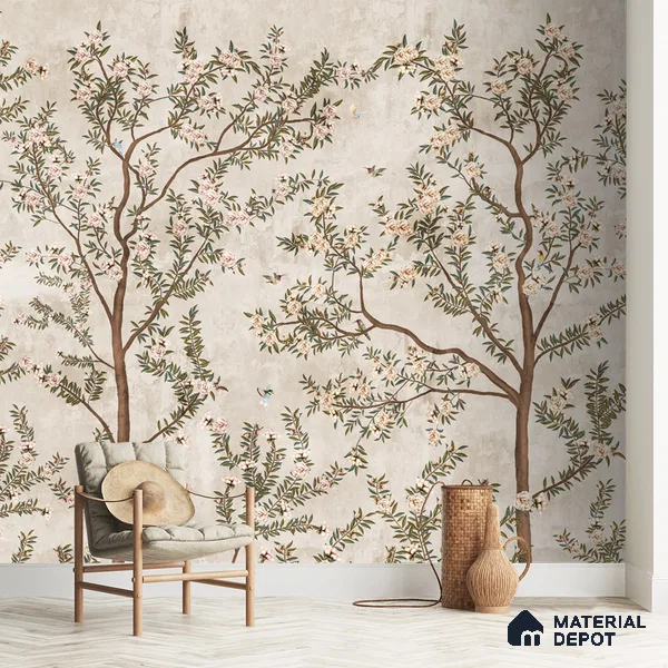 700111 - Chinoiserie Pattern Wallpaper for Walls, Customised Indrani Series Soft Feel Tropical Design (Customised Size Wallpaper )