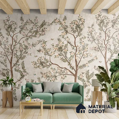 700111 - Chinoiserie Pattern Wallpaper for Walls, Customised Indrani Series Soft Feel Tropical Design (Customised Size Wallpaper )