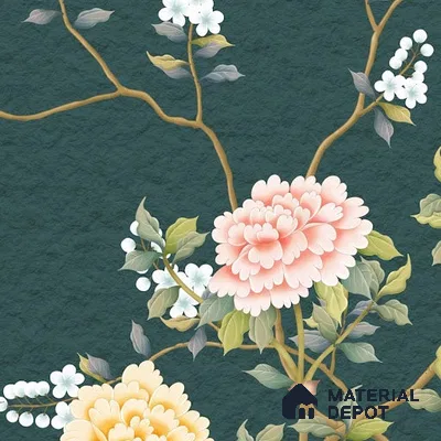 Chinoiserie Wall Mural with Birds and Flowers, Customised Indrani Series Soft Feel Florals Design (Customised Size Wallpaper )