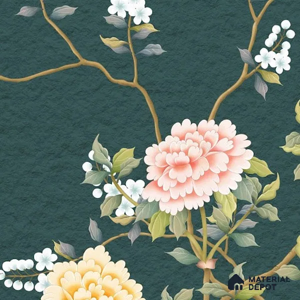 Chinoiserie Wall Mural with Birds and Flowers, Customised Indrani Series Soft Feel Florals Design (Customised Size Wallpaper )