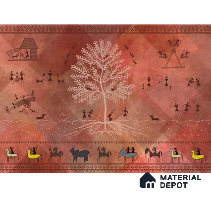 Chitra, Modern Warli Art Design Wallpaper Design for Walls, Customised Sukoon Series Handmade Patterned Design (Customised Size Wallpaper)