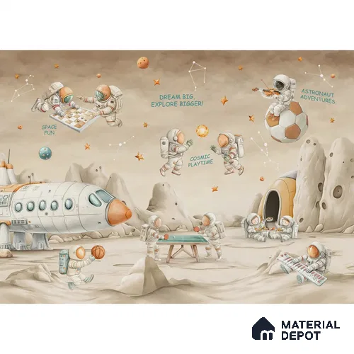 Coffee Bean Cosmic Clubhouse Kids Room Handmade Wallpaper
