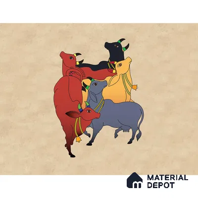 Colourful Cows Pichwai Wallpaper for Rooms, Customised Indrani Series Handmade Artistic Design (Customised Size Wallpaper )