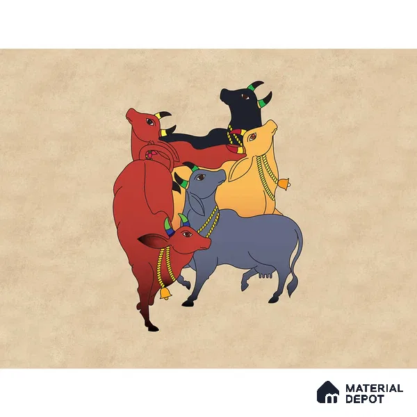Colourful Cows Pichwai Wallpaper for Rooms, Customised Indrani Series Handmade Artistic Design (Customised Size Wallpaper )