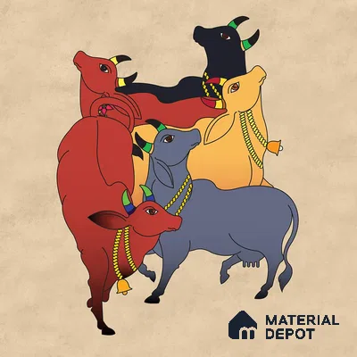 Colourful Cows Pichwai Wallpaper for Rooms, Customised Indrani Series Handmade Artistic Design (Customised Size Wallpaper )