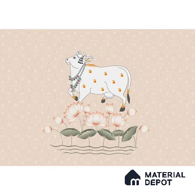 Cow and Lotuses, Pichwai Cream Color Canvas (Customised Wallpaper)