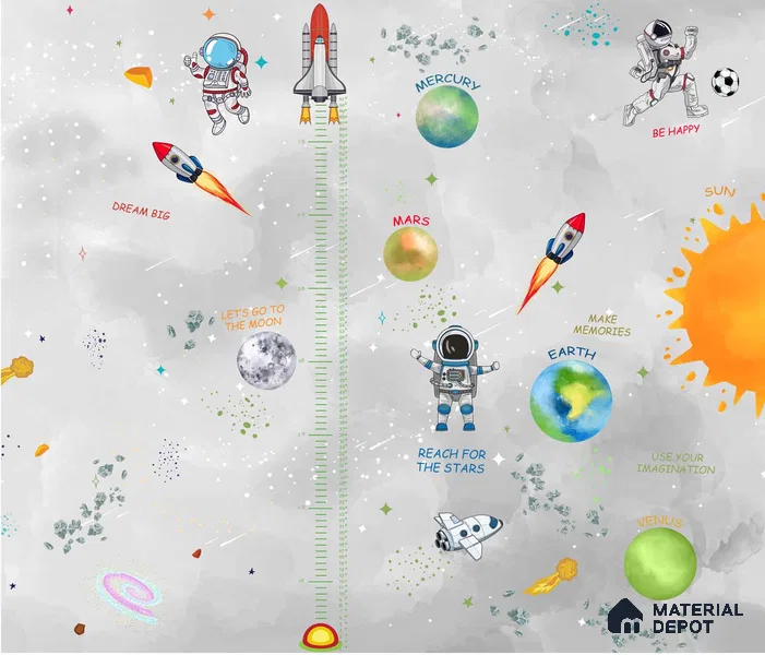 Customized Space Theme Wallpaper Design for Kids Room Sparkla N Shine Series Canvas Space Design (Customised Size Wallpaper)