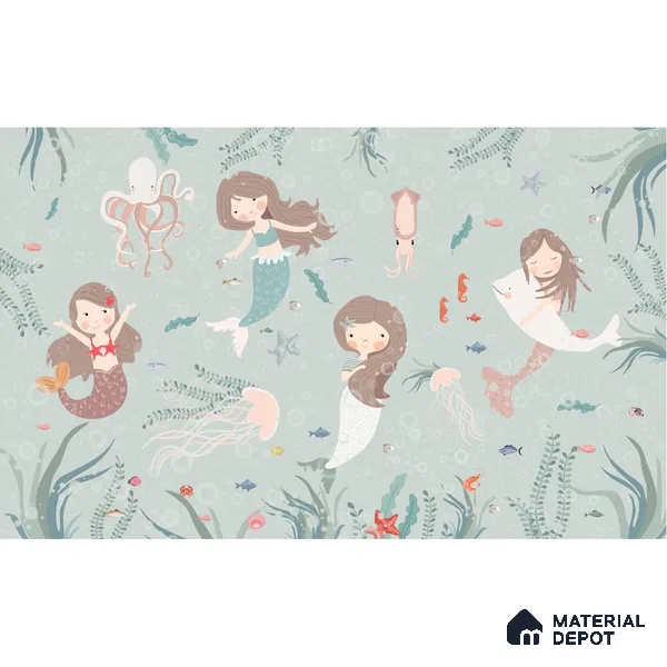 Cute Mermaids Wall Mural for Kids Room Handmade (Customised Wallpaper)