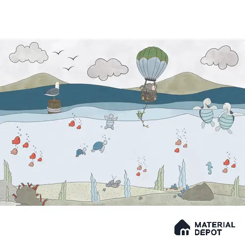 Cute Sea Animals Kids Room Wallpaper, Pastel Water Color Effects, Customised Sparkla N Shine Series Handmade Entertainment Design (Customised Size Wallpaper)