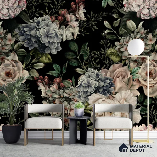 Dense Floral Wall Pattern, Customised Wallpaper Indrani Series Handmade Florals Design (Customised Size Wallpaper )