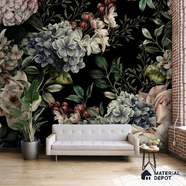 Dense Floral Wall Pattern, Customised Wallpaper Indrani Series Handmade Florals Design (Customised Size Wallpaper )