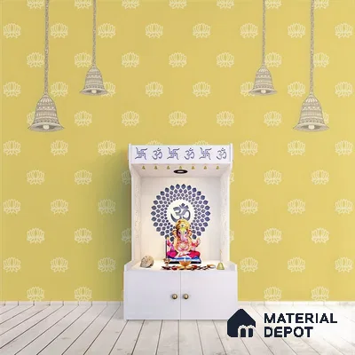 Divine Glow: Beautiful Yellow Pichwai Wallpaper for Pooja Room, Customised Indrani Series Canvas Patterned Design (Customised Size Wallpaper )