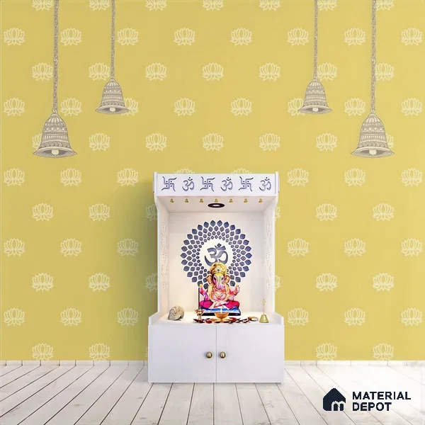 Divine Glow: Beautiful Yellow Pichwai Wallpaper for Pooja Room, Customised Indrani Series Canvas Patterned Design (Customised Size Wallpaper )