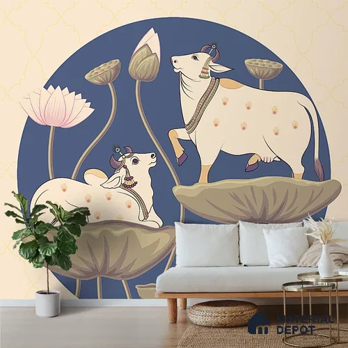 Divine Pichwai Beauty, Wallpaper for Wall, Customised Indrani Series Handmade Artistic Design (Customised Size Wallpaper )