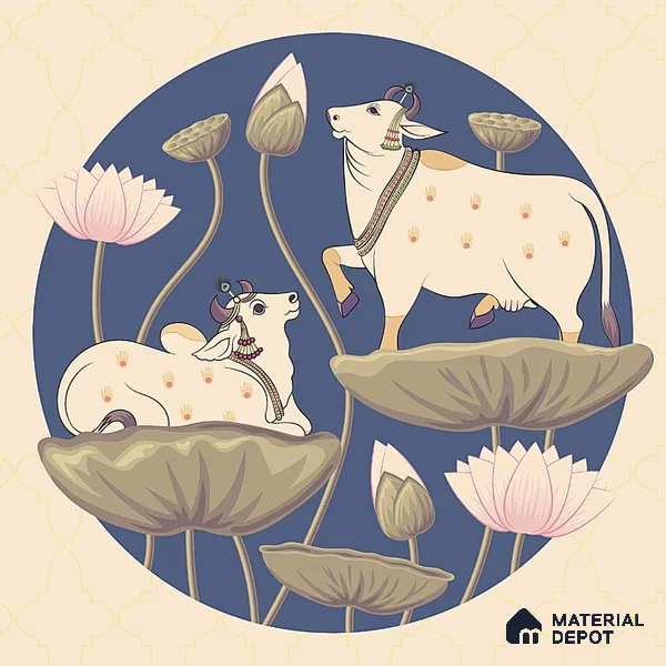Divine Pichwai Beauty, Wallpaper for Wall, Customised Indrani Series Canvas Artistic Design (Customised Size Wallpaper )
