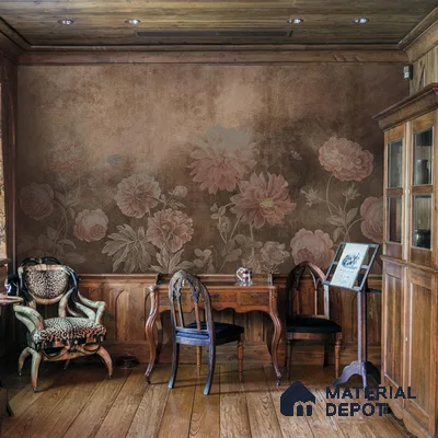 H901812 Dusky Charm, Rustic Floral Theme Wallpaper, Customised Sukoon Series Canvas Florals Design (Customised Size Wallpaper)