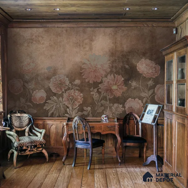 H901812 Dusky Charm, Rustic Floral Theme Wallpaper, Customised Sukoon Series Canvas Florals Design (Customised Size Wallpaper)