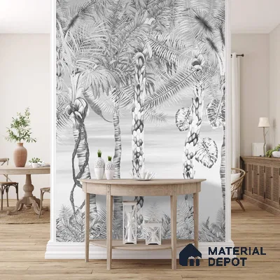 Ehsaas, Grisaille Foliage Wallpaper, Customised Sukoon Series Handmade Patterned Design (Customised Size Wallpaper)