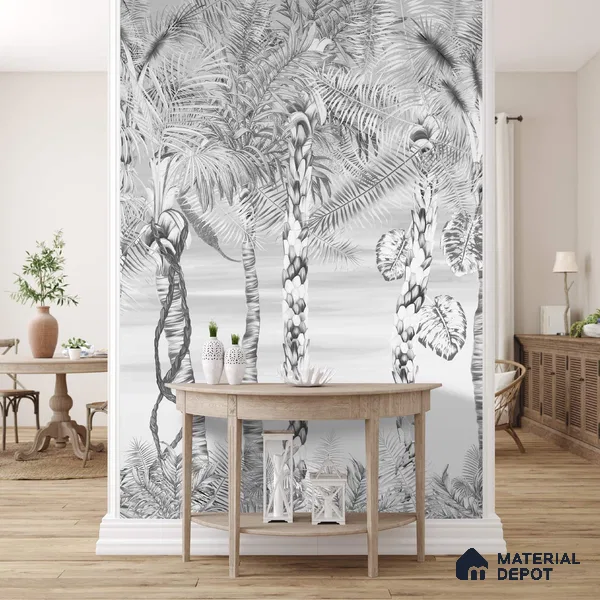 Ehsaas, Grisaille Foliage Wallpaper, Customised Sukoon Series Handmade Patterned Design (Customised Size Wallpaper)