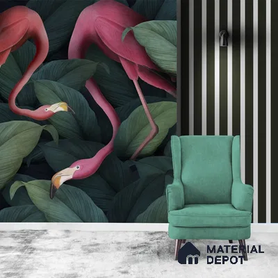 Flamingos in Tropical Theme Wallpaper, Customised Indrani Series Soft Feel Tropical Design (Customised Size Wallpaper )