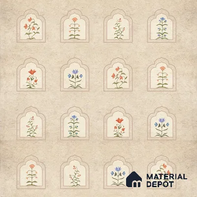 Floral Radiance Framed Jharokha Wallpaper for Rooms, Customised Indrani Series Soft Feel Patterned Design (Customised Size Wallpaper )