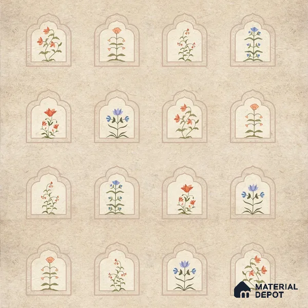 Floral Radiance Framed Jharokha Wallpaper for Rooms, Customised Indrani Series Soft Feel Patterned Design (Customised Size Wallpaper )