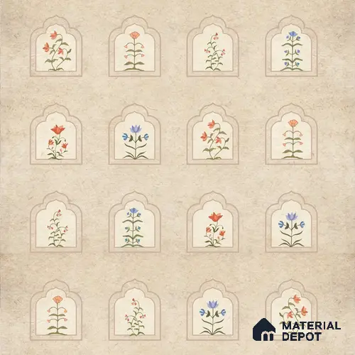 Floral Radiance Framed Jharokha Wallpaper for Rooms, Customised Indrani Series Soft Feel Patterned Design (Customised Size Wallpaper )