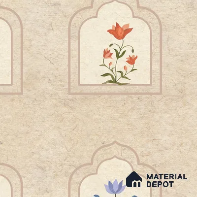 Floral Radiance Framed Jharokha Wallpaper for Rooms, Customised Indrani Series Soft Feel Patterned Design (Customised Size Wallpaper )
