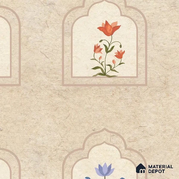 Floral Radiance Framed Jharokha Wallpaper for Rooms, Customised Indrani Series Soft Feel Patterned Design (Customised Size Wallpaper )