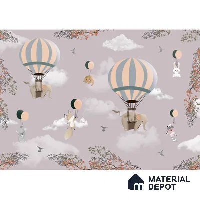 Flying Animals on Hot Air Balloons Wallpaper Design for Kids, Customised Sparkla N Shine Series Canvas Entertainment Design (Customised Size Wallpaper)
