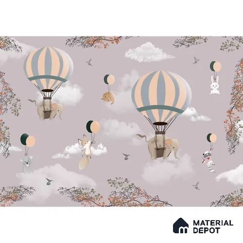 Flying Animals on Hot Air Balloons Wallpaper Design for Kids, Customised Sparkla N Shine Series Handmade Entertainment Design (Customised Size Wallpaper)