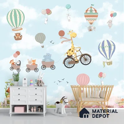 Flying Giraffe Cycle Train Wall Mural for kids Room, Customised Sparkla N Shine Series Handmade Entertainment Design (Customised Size Wallpaper)