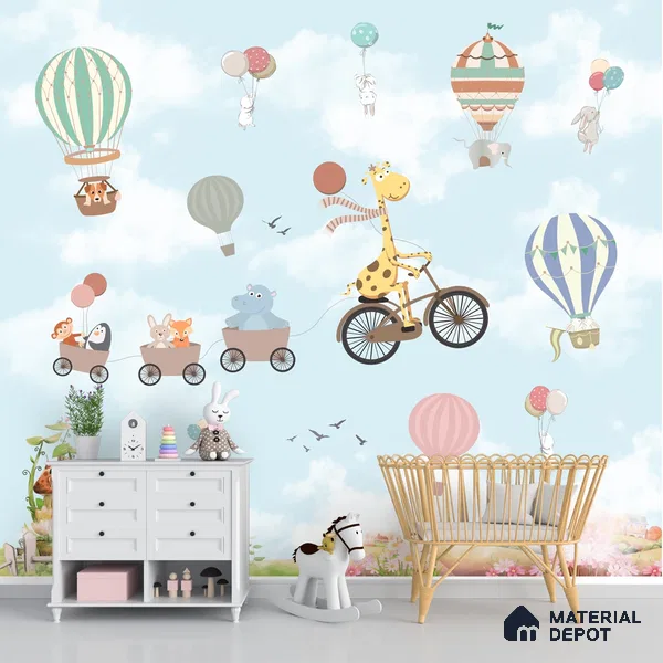 Flying Giraffe Cycle Train Wall Mural for kids Room, Customised Sparkla N Shine Series Handmade Entertainment Design (Customised Size Wallpaper)