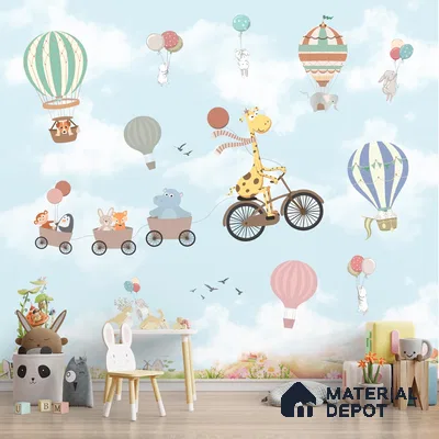 Flying Giraffe Cycle Train Wall Mural for kids Room, Customised Sparkla N Shine Series Handmade Entertainment Design (Customised Size Wallpaper)