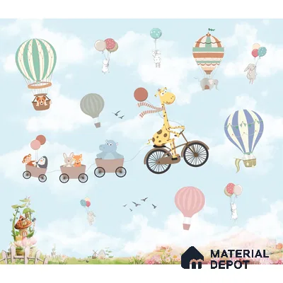 Flying Giraffe Cycle Train Wall Mural for kids Room, Customised Sparkla N Shine Series Handmade Entertainment Design (Customised Size Wallpaper)
