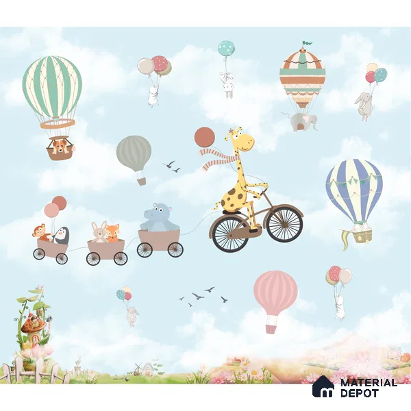 Flying Giraffe Cycle Train Wall Mural for kids Room, Customised Sparkla N Shine Series Handmade Entertainment Design (Customised Size Wallpaper)