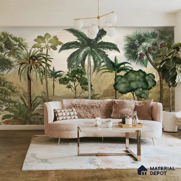 Forest Theme Wallpaper for Rooms, Customised Indrani Series Soft Feel Tropical Design (Customised Size Wallpaper )