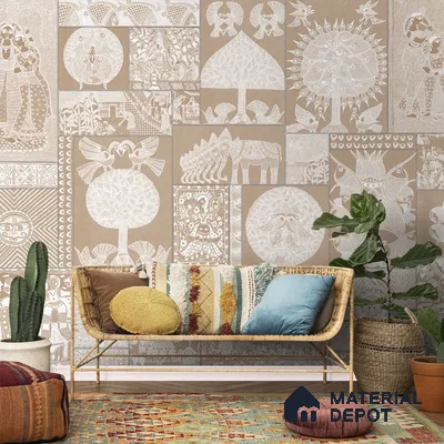 Geet Madhubani Canvas Clay Beige Color (Customised Wallpaper)